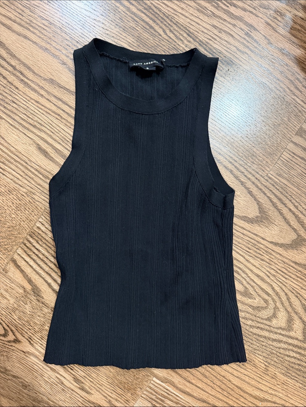Good American  Black Ribbed Crewneck Tank